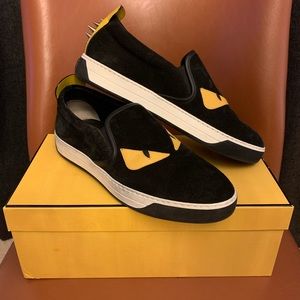 Fendi Monster Eyes Slip On Black Sneakers Sz 9.5